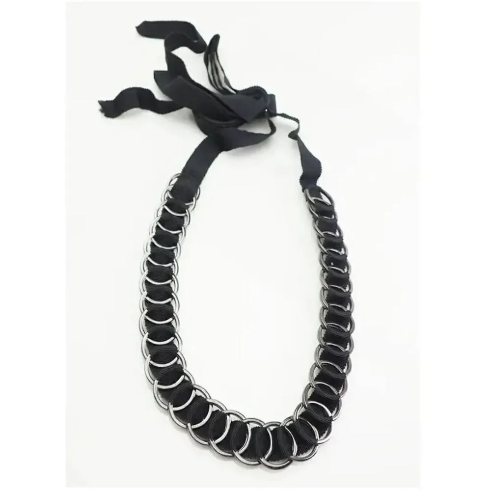 Ribbon and Silver Circle Chain Belt / Necklace